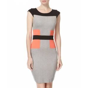 French Connection Gray Orange Bodycon Dress Size S Retro Y2K Office Siren